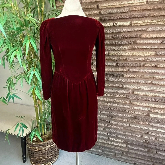 Ruth McCulloch Vintage Red Velvet Drop Waist Long Sleeve Dress - Picture 11 of 11